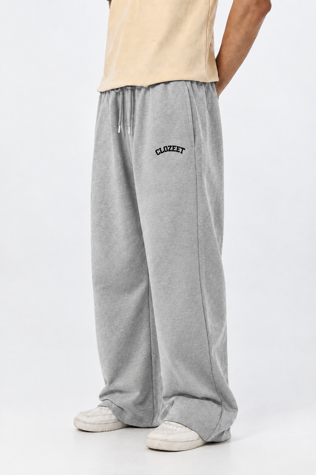 GREY WIDE-LEG SWEATPANTS