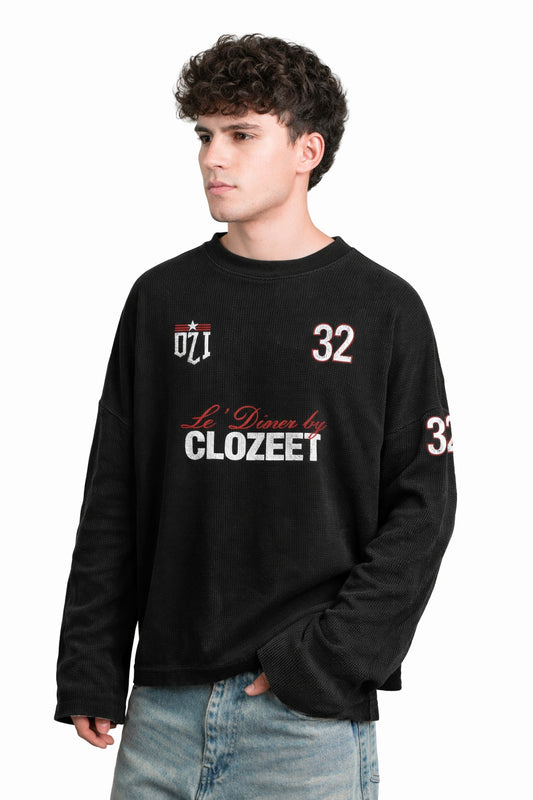 CLOZEET LE’ DINER BLACK WAFFLE T-SHIRT